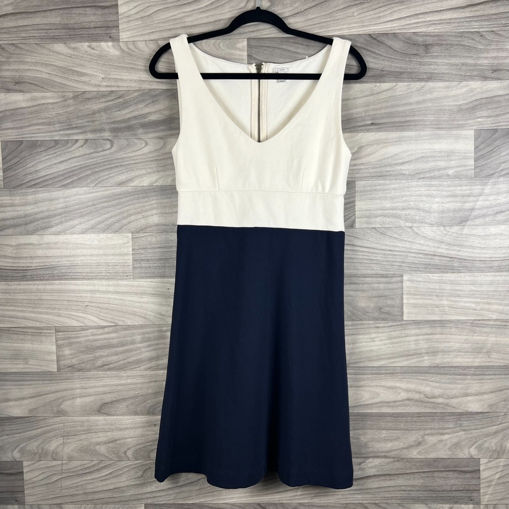 J. Crew Sheath Dress Women's 4 Navy Cream Ponte Colorblock Sleeveless Career